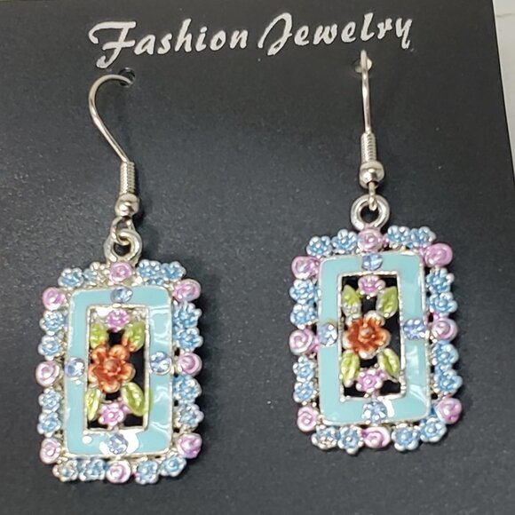 Multicolor Crystal Floral Drop Earrings – Silver-Tone Elegance Statement Jewelry - Picture 3 of 7